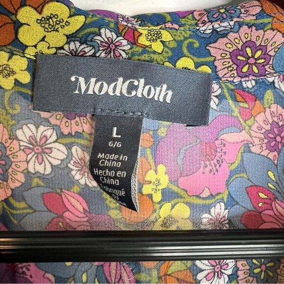 ModCloth Leaving Love Notes Mini Shirtdress Retro Floral Pattern  Sz L NWT - Picture 6 of 10